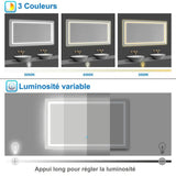AICA Miroir lumineux 100x60cm,3 couleurs + dimmable + anti-buée + mémoire, miroir salle de bain