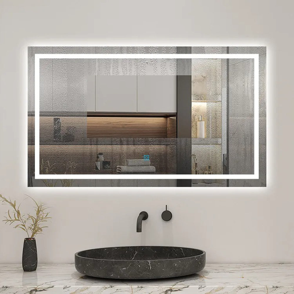 AICA Miroir lumineux 100x60cm,3 couleurs + dimmable + anti-buée + mémoire, miroir salle de bain