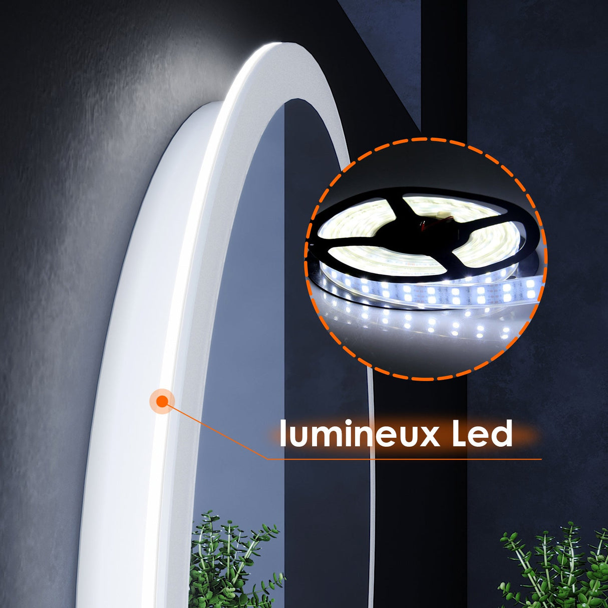SIRHONA 80cm Miroir de Salle de Bain à LED Rond Anti-buée avec éclairage intégré Blanc Froid Miroir Rond Mural