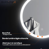 SIRHONA 80cm Miroir de Salle de Bain à LED Rond Anti-buée avec éclairage intégré Blanc Froid Miroir Rond Mural