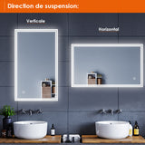 SIRHONA 100x70cm LED Miroir Salle de Bains avec éclairage Cosmétiques Mural Lumière Illumination avec Commande par Effleurement Anti-buée