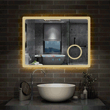 Miroir 80/100/120/140/160cm multifonctionnel avec 3 couleur LED réglable + antibuée +Horloge numérique+Miroir grossissant