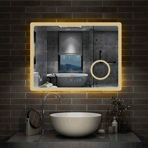 Miroir 80/100/120/140/160cm multifonctionnel avec 3 couleur LED réglable + antibuée +Horloge numérique+Miroir grossissant