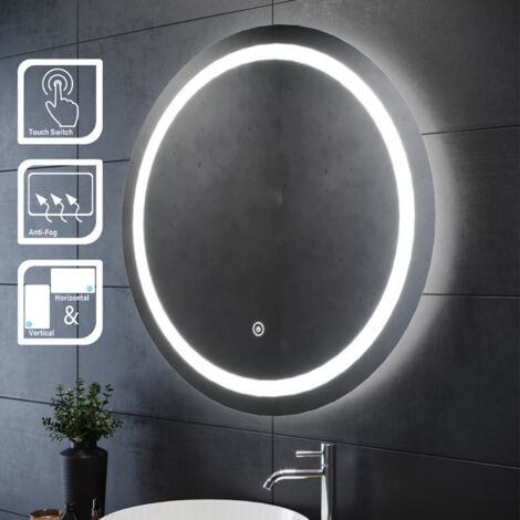 SIRHONA 80cm Miroir de Salle de Bain à LED Rond Anti-buée avec éclairage intégré Blanc Froid Miroir Rond Mural