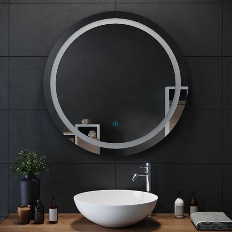 SIRHONA 80cm Miroir de Salle de Bain à LED Rond Anti-buée avec éclairage intégré Blanc Froid Miroir Rond Mural