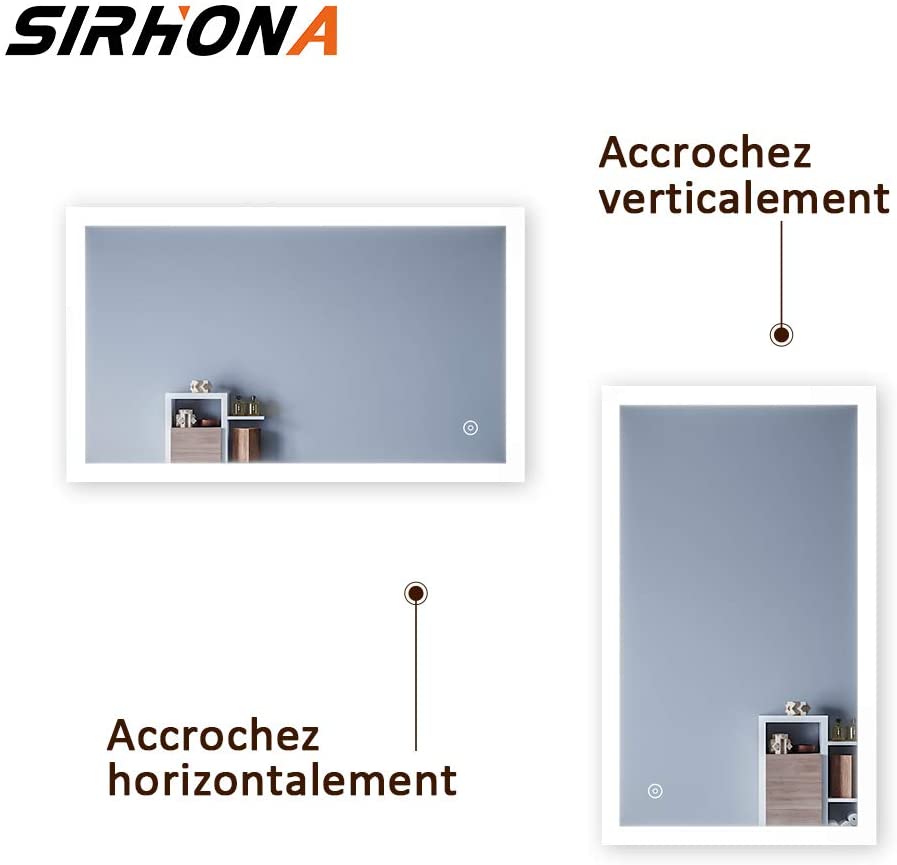 SIRHONA Miroir LED Salle de Bains avec éclairage LED Miroir Muraux AVCE Anti-buée Fonction Cosmétiques Mural Lumière Illumination
