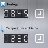 AICA Miroir de Salle de Bain LED avec Bluetooth 60/70/80/100/120/140/160cm, Mural Miroir avec Horloge + 3 Couleurs + Dimmable + Anti-buée + Grossissant 3x, Interrupteur Tactile Étanche IP44