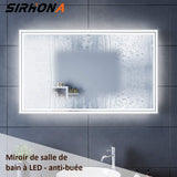 SIRHONA Miroir LED Salle de Bains avec éclairage LED Miroir Muraux AVCE Anti-buée Fonction Cosmétiques Mural Lumière Illumination