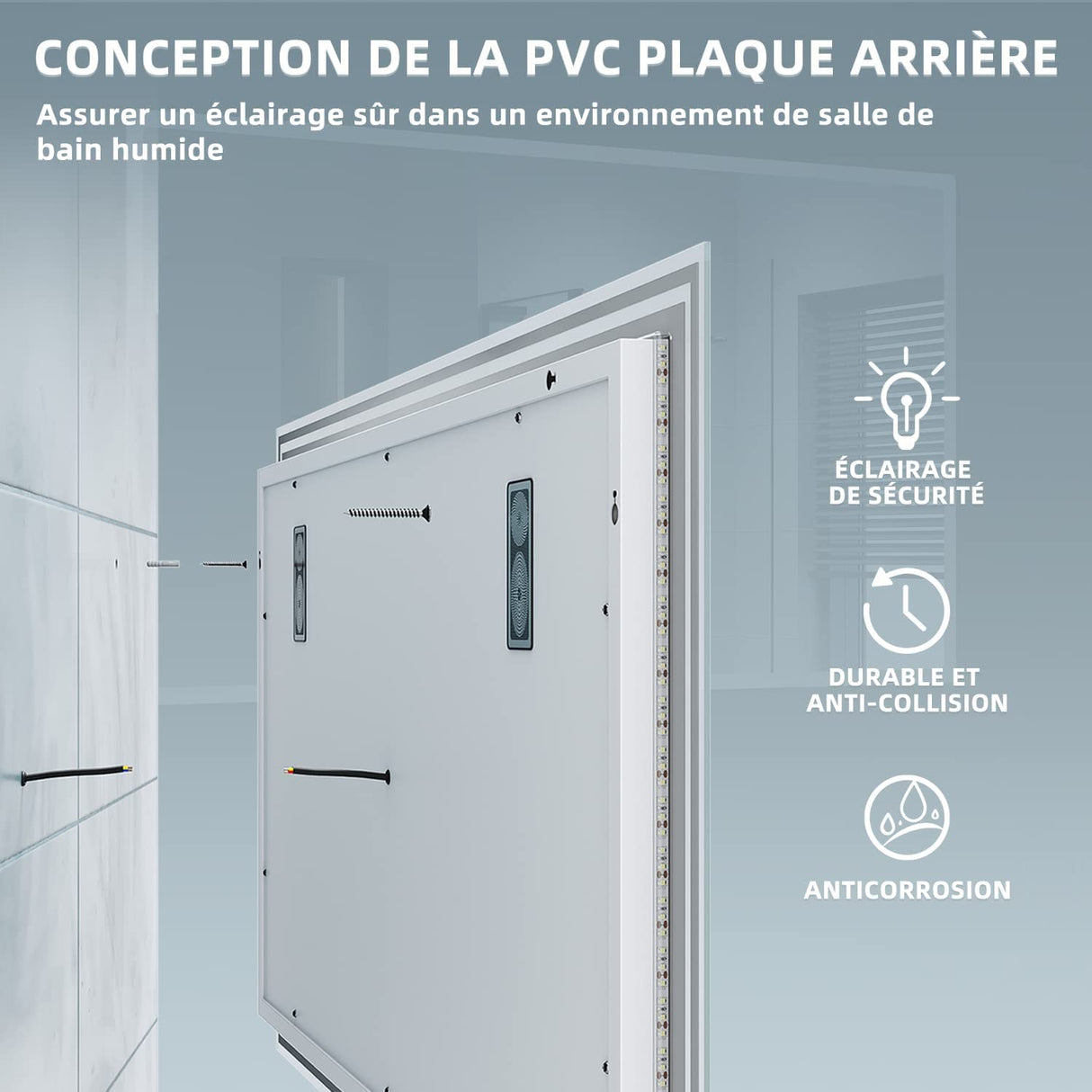 SIRHONA Miroir LED Salle de Bain Bluetooth 120x70cm Miroir  de Bain avec Eclairage Intégré, Anti-buée, Affichage
