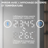 SIRHONA Miroir LED Salle de Bain Bluetooth 120x70cm Miroir  de Bain avec Eclairage Intégré, Anti-buée, Affichage