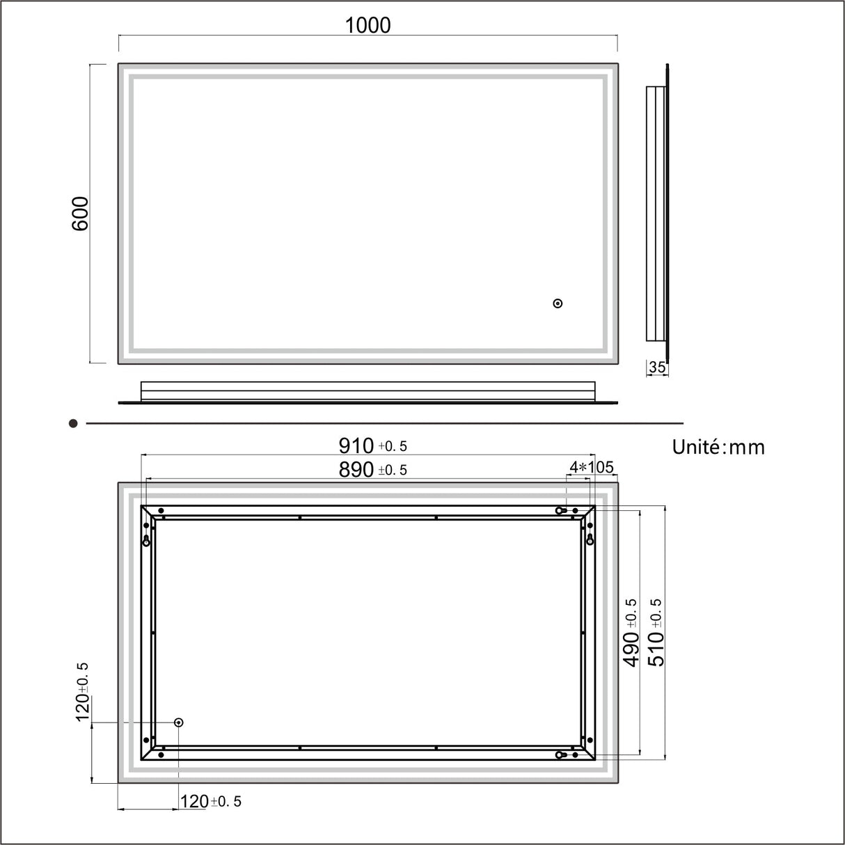 SIRHONA Miroir led Miroir de salle de bains avec éclairage LED Miroir Cosmétiques Mural Lumière Illumination avec Commande par Effleurement 100x60 CM