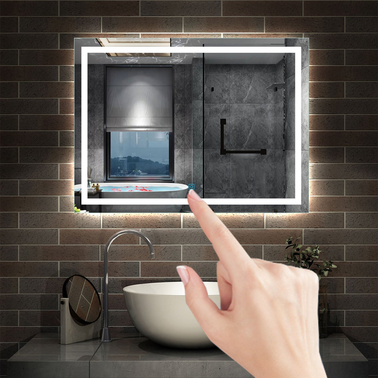 Miroir mural de salle de bain, illumination LED, éclairage intégré Blanc Froid/Anti-buée