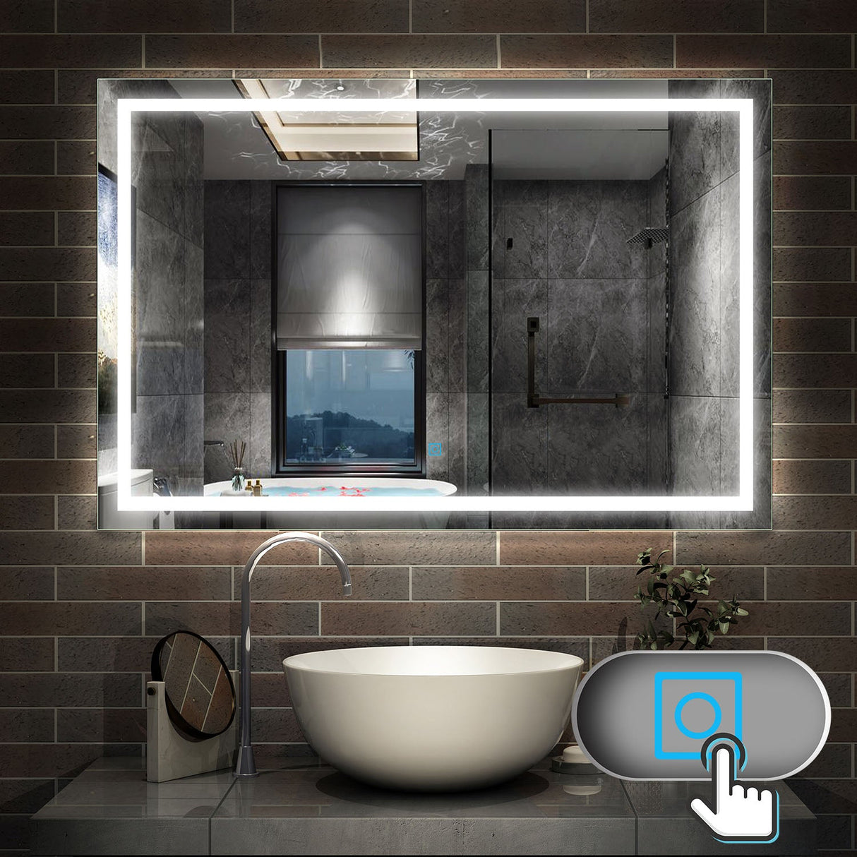 Miroir mural de salle de bain, illumination LED, éclairage intégré Blanc Froid/Anti-buée