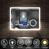 Miroir multifonctionnel avec 2 couleur LED réglable + antibuée +Bluetooth + Miroir grossissant