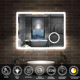 Miroir 80/100/120/140/160cm multifonctionnel avec 3 couleur LED réglable + antibuée +Horloge numérique+Miroir grossissant