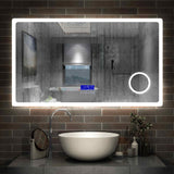 Miroir multifonctionnel avec 2 couleur LED réglable + antibuée +Bluetooth + Miroir grossissant