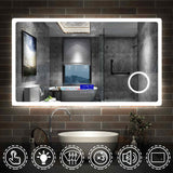 Miroir multifonctionnel avec 2 couleur LED réglable + antibuée +Bluetooth + Miroir grossissant