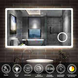 Miroir 80/100/120/140/160cm multifonctionnel avec 3 couleur LED réglable + antibuée +Horloge numérique+Miroir grossissant