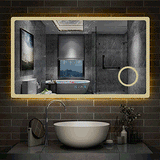 Miroir 80/100/120/140/160cm multifonctionnel avec 3 couleur LED réglable + antibuée +Horloge numérique+Miroir grossissant