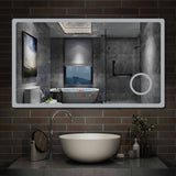 Miroir 80/100/120/140/160cm multifonctionnel avec 3 couleur LED réglable + antibuée +Horloge numérique+Miroir grossissant