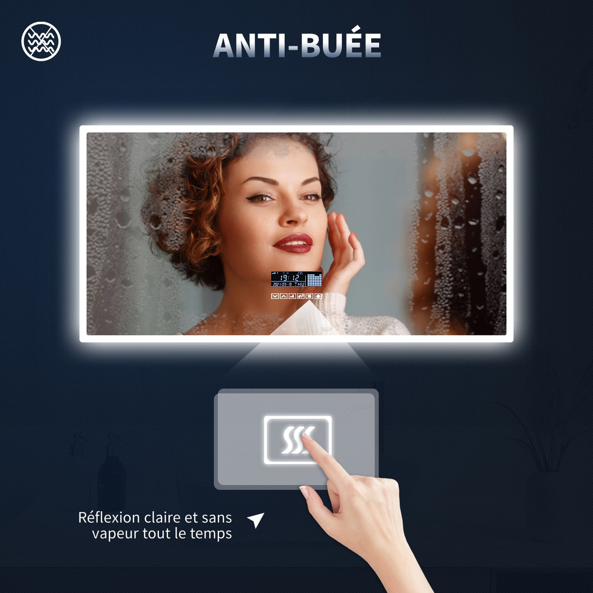 SIRHONA 100x70cm LED Miroir Salle de Bains avec éclairage Cosmétiques Mural Lumière Illumination avec Commande par Effleurement Anti-buée