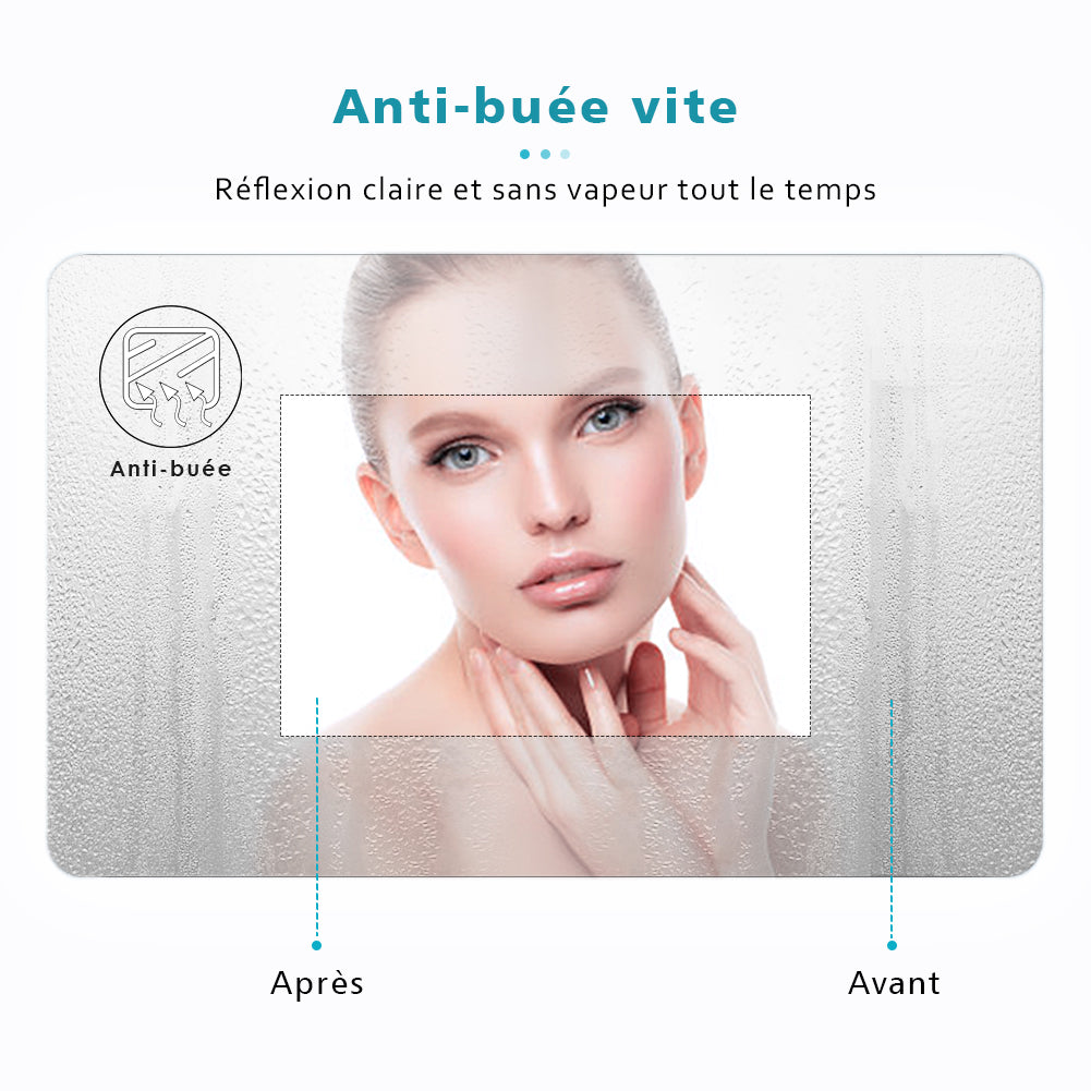 SIRHONA Miroir led Miroir de salle de bains avec éclairage LED Miroir Cosmétiques Mural Lumière Illumination avec Commande par Effleurement 90x70 CM