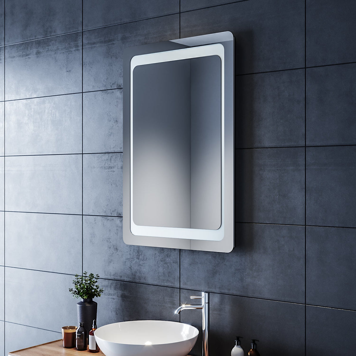 SIRHONA Miroir LED Salle de Bains avec éclairage LED Miroir Muraux AVCE Anti-buée Fonction Cosmétiques Mural Lumière Illumination