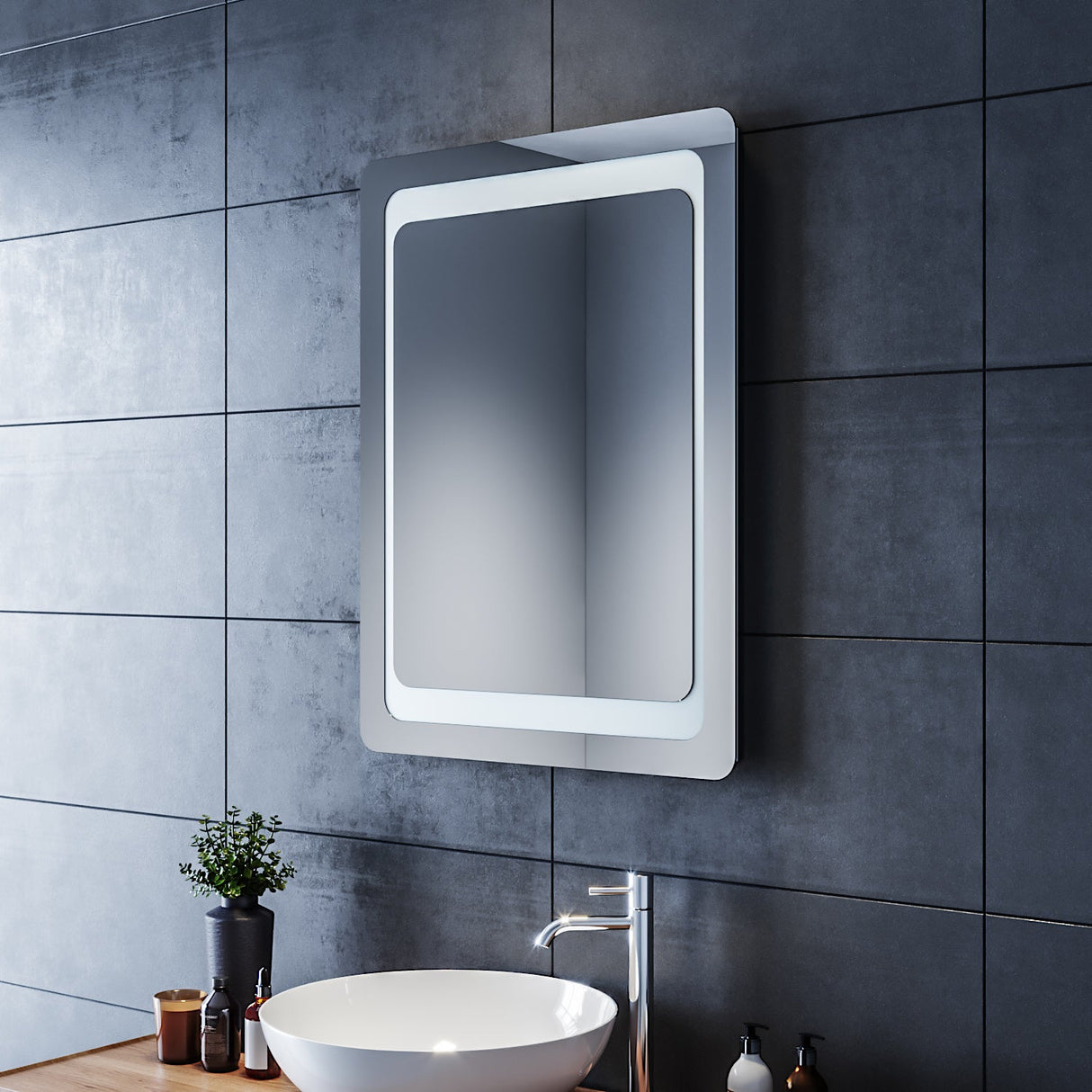 SIRHONA Miroir LED Salle de Bains avec éclairage LED Miroir Muraux AVCE Anti-buée Fonction Cosmétiques Mural Lumière Illumination