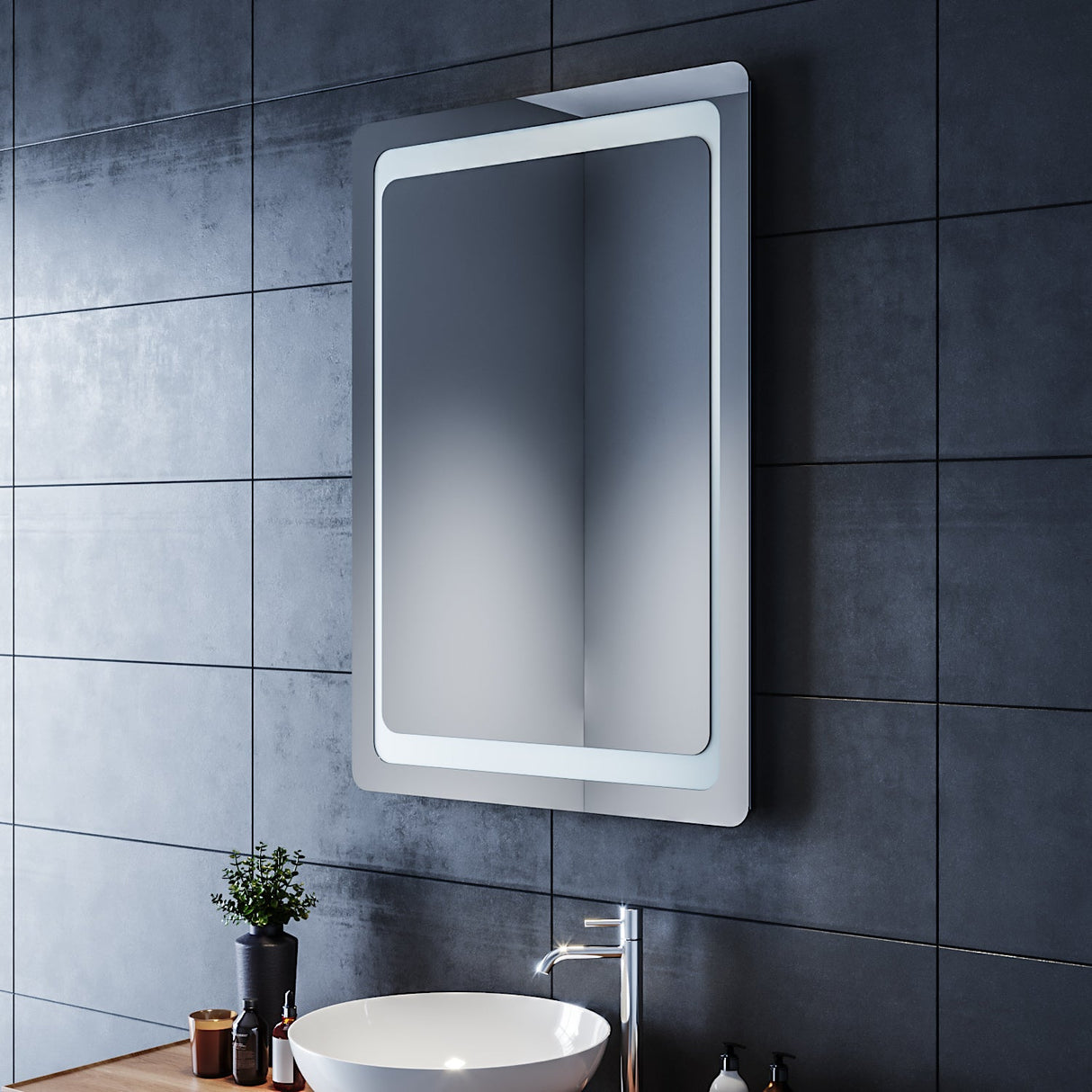 SIRHONA Miroir LED Salle de Bains avec éclairage LED Miroir Muraux AVCE Anti-buée Fonction Cosmétiques Mural Lumière Illumination