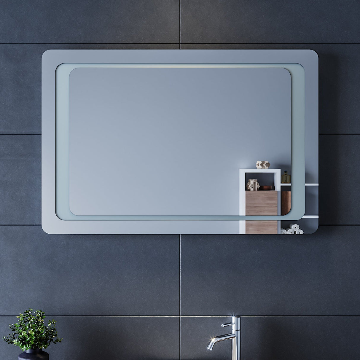 SIRHONA Miroir LED Salle de Bains avec éclairage LED Miroir Muraux AVCE Anti-buée Fonction Cosmétiques Mural Lumière Illumination