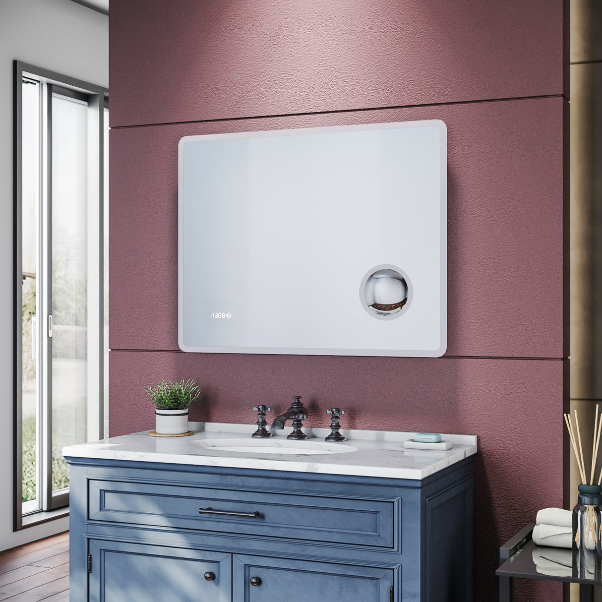 SIRHONA Miroir de salle de bains LED Miroir salle de bain avec prise de courant Anti-buée avec éclairage Miroir grossissant 3X Blanc froid 90x70cm