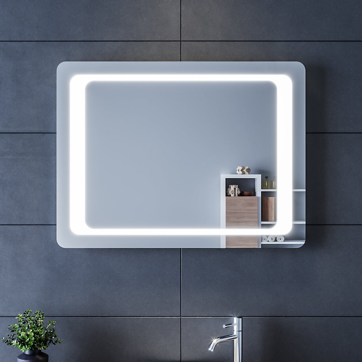 SIRHONA Miroir LED Salle de Bains avec éclairage LED Miroir Muraux AVCE Anti-buée Fonction Cosmétiques Mural Lumière Illumination