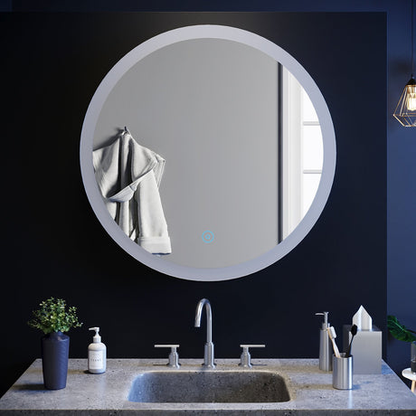 SIRHONA 80cm Miroir de Salle de Bain à LED Rond Anti-buée avec éclairage intégré Blanc Froid Miroir Rond Mural
