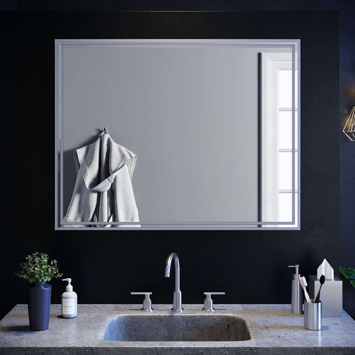 SIRHONA Miroir led Miroir de salle de bains avec éclairage LED Miroir Cosmétiques Mural Lumière Illumination avec Commande par Effleurement 90x70 CM