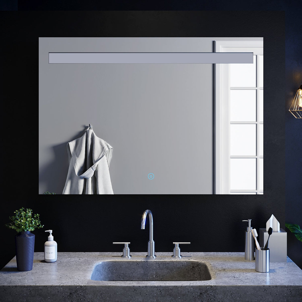 SIRHONA 100x70cm LED Miroir Salle de Bains avec éclairage Cosmétiques Mural Lumière Illumination avec Commande par Effleurement Anti-buée