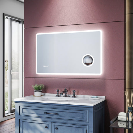 SIRHONA Miroir de salle de bains Anti-buée avec éclairage led  Avec prise rasoir Miroir grossissant 3X 1000 x 600 x 40mm