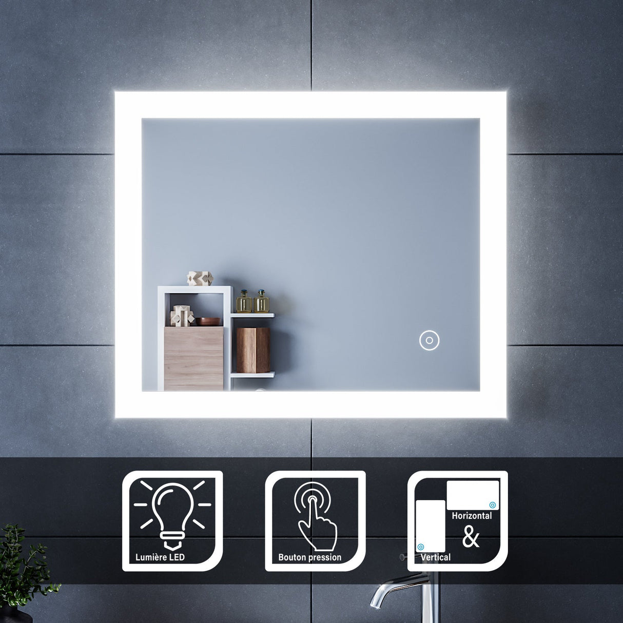 SIRHONA Miroir LED Salle de Bains avec éclairage LED Miroir Muraux AVCE Anti-buée Fonction Cosmétiques Mural Lumière Illumination