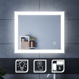 SIRHONA Miroir LED Salle de Bains avec éclairage LED Miroir Muraux AVCE Anti-buée Fonction Cosmétiques Mural Lumière Illumination