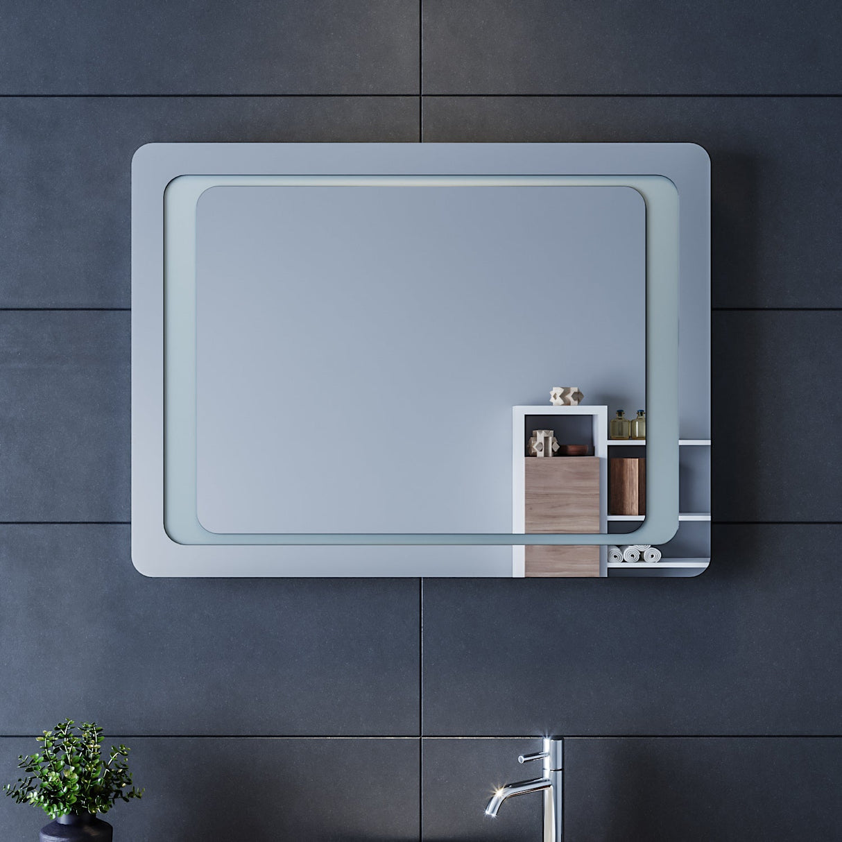SIRHONA Miroir LED Salle de Bains avec éclairage LED Miroir Muraux AVCE Anti-buée Fonction Cosmétiques Mural Lumière Illumination