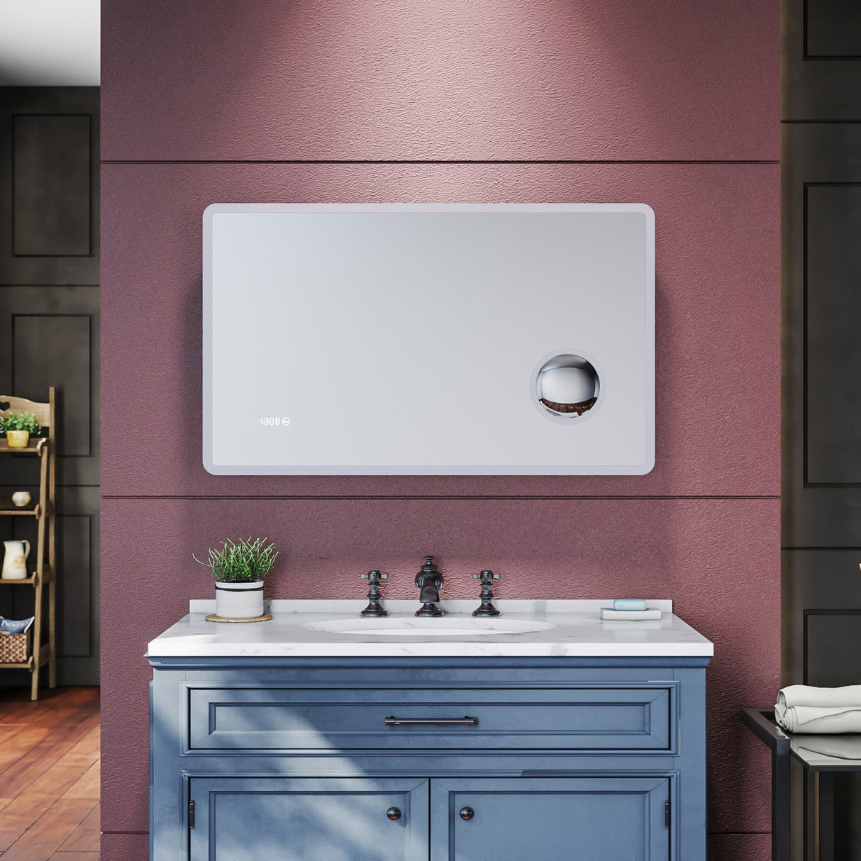 SIRHONA Miroir de salle de bains Anti-buée avec éclairage led  Avec prise rasoir Miroir grossissant 3X 1000 x 600 x 40mm