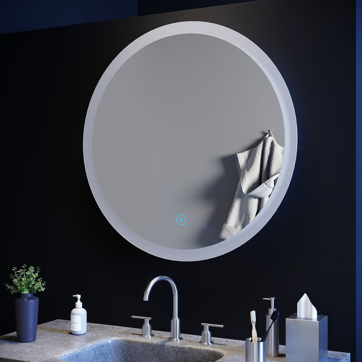SIRHONA 80cm Miroir de Salle de Bain à LED Rond Anti-buée avec éclairage intégré Blanc Froid Miroir Rond Mural