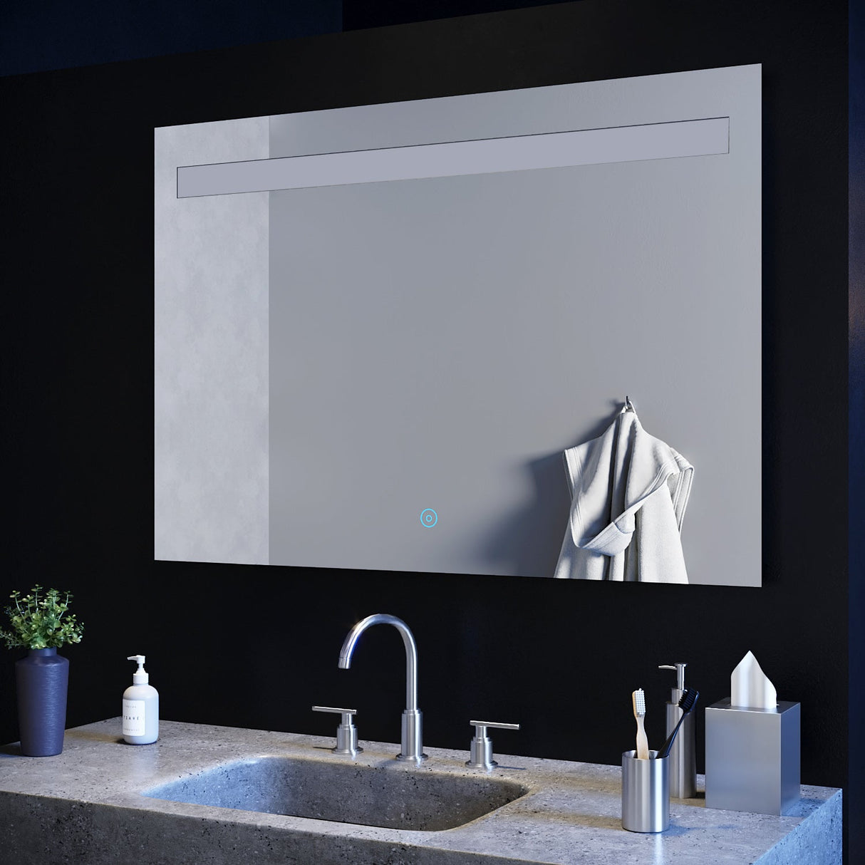 SIRHONA 100x70cm LED Miroir Salle de Bains avec éclairage Cosmétiques Mural Lumière Illumination avec Commande par Effleurement Anti-buée