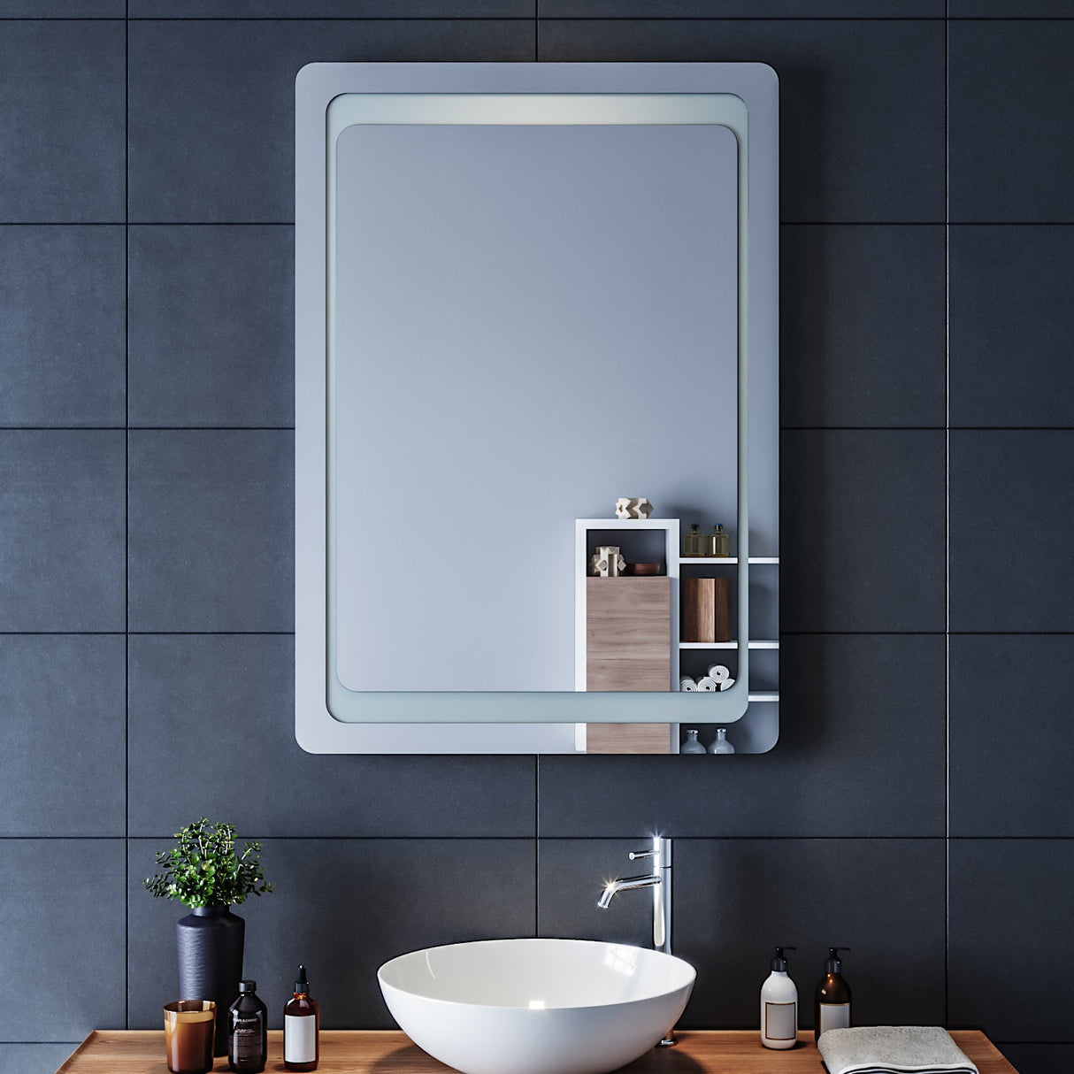 SIRHONA Miroir LED Salle de Bains avec éclairage LED Miroir Muraux AVCE Anti-buée Fonction Cosmétiques Mural Lumière Illumination