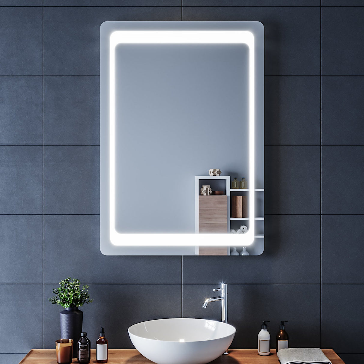 SIRHONA Miroir LED Salle de Bains avec éclairage LED Miroir Muraux AVCE Anti-buée Fonction Cosmétiques Mural Lumière Illumination