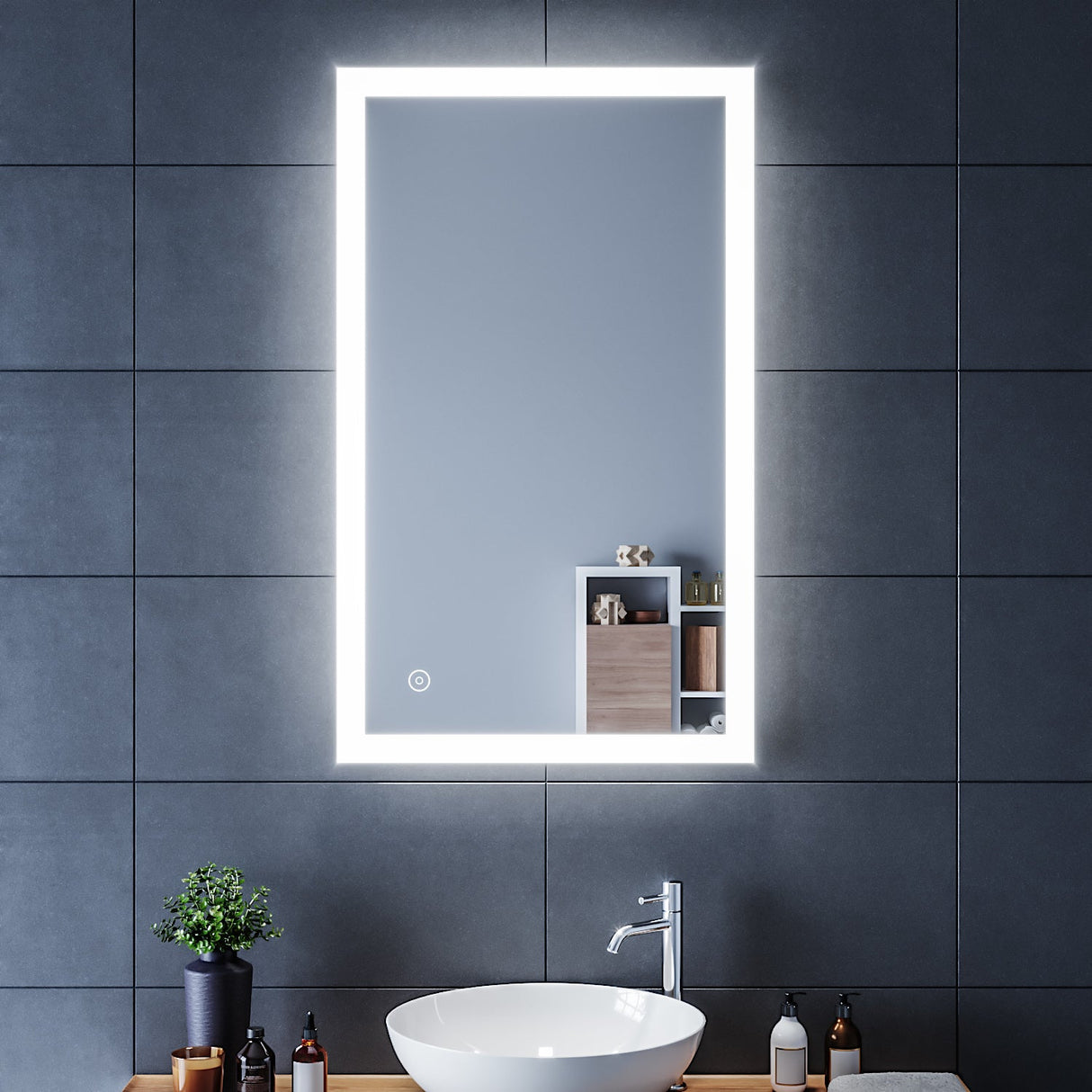 SIRHONA Miroir LED Salle de Bains avec éclairage LED Miroir Muraux AVCE Anti-buée Fonction Cosmétiques Mural Lumière Illumination