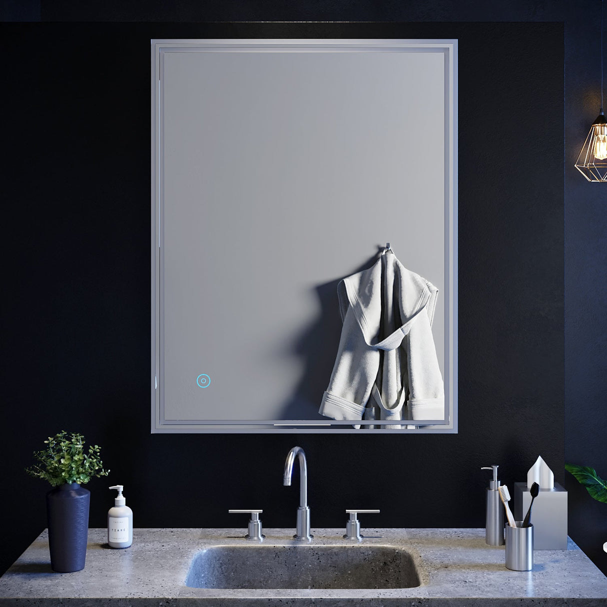 SIRHONA Miroir led Miroir de salle de bains avec éclairage LED Miroir Cosmétiques Mural Lumière Illumination avec Commande par Effleurement 90x70 CM