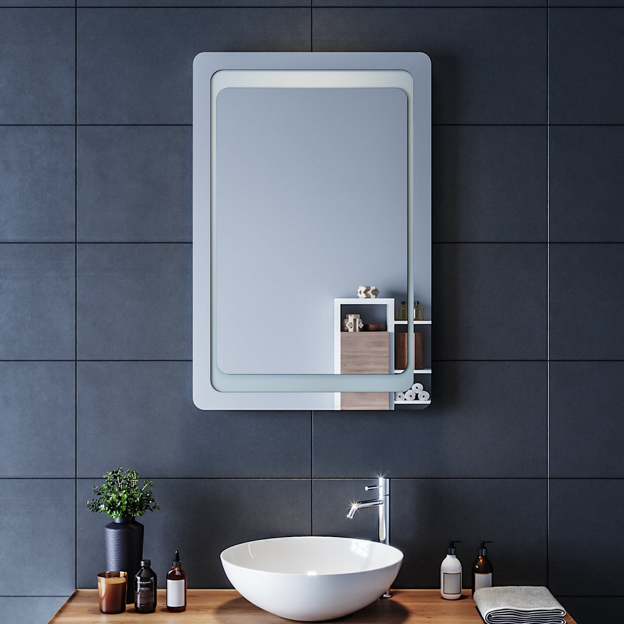 SIRHONA Miroir LED Salle de Bains avec éclairage LED Miroir Muraux AVCE Anti-buée Fonction Cosmétiques Mural Lumière Illumination