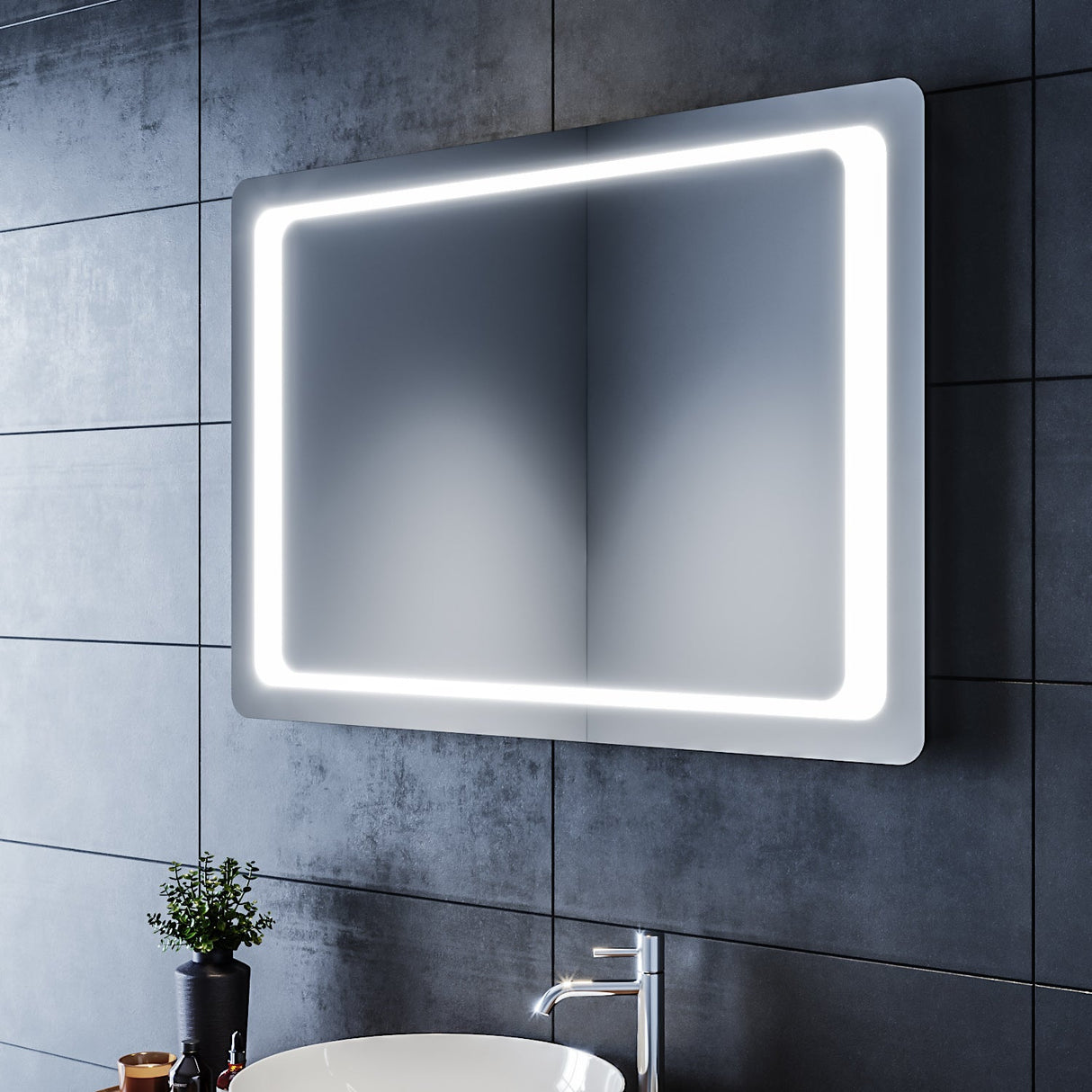 SIRHONA Miroir LED Salle de Bains avec éclairage LED Miroir Muraux AVCE Anti-buée Fonction Cosmétiques Mural Lumière Illumination