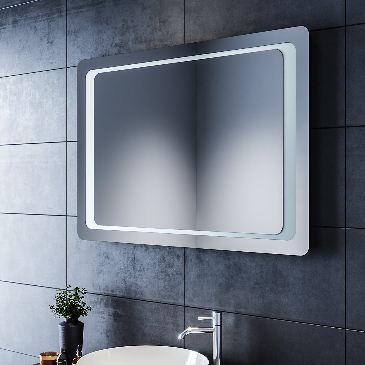 SIRHONA Miroir LED Salle de Bains avec éclairage LED Miroir Muraux AVCE Anti-buée Fonction Cosmétiques Mural Lumière Illumination