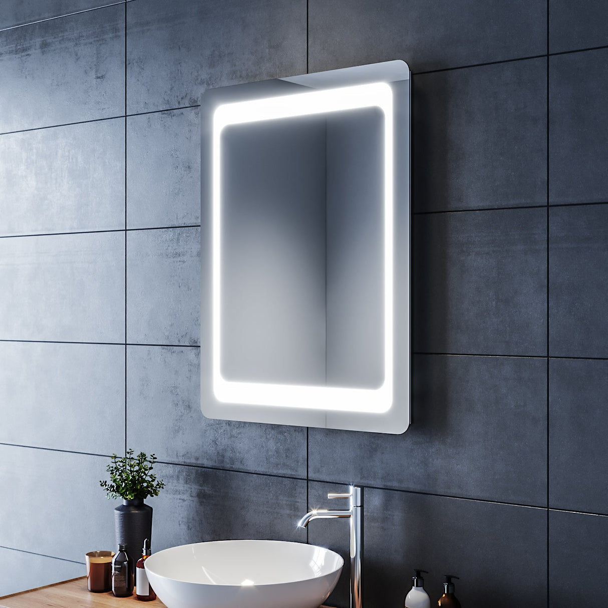 SIRHONA Miroir LED Salle de Bains avec éclairage LED Miroir Muraux AVCE Anti-buée Fonction Cosmétiques Mural Lumière Illumination